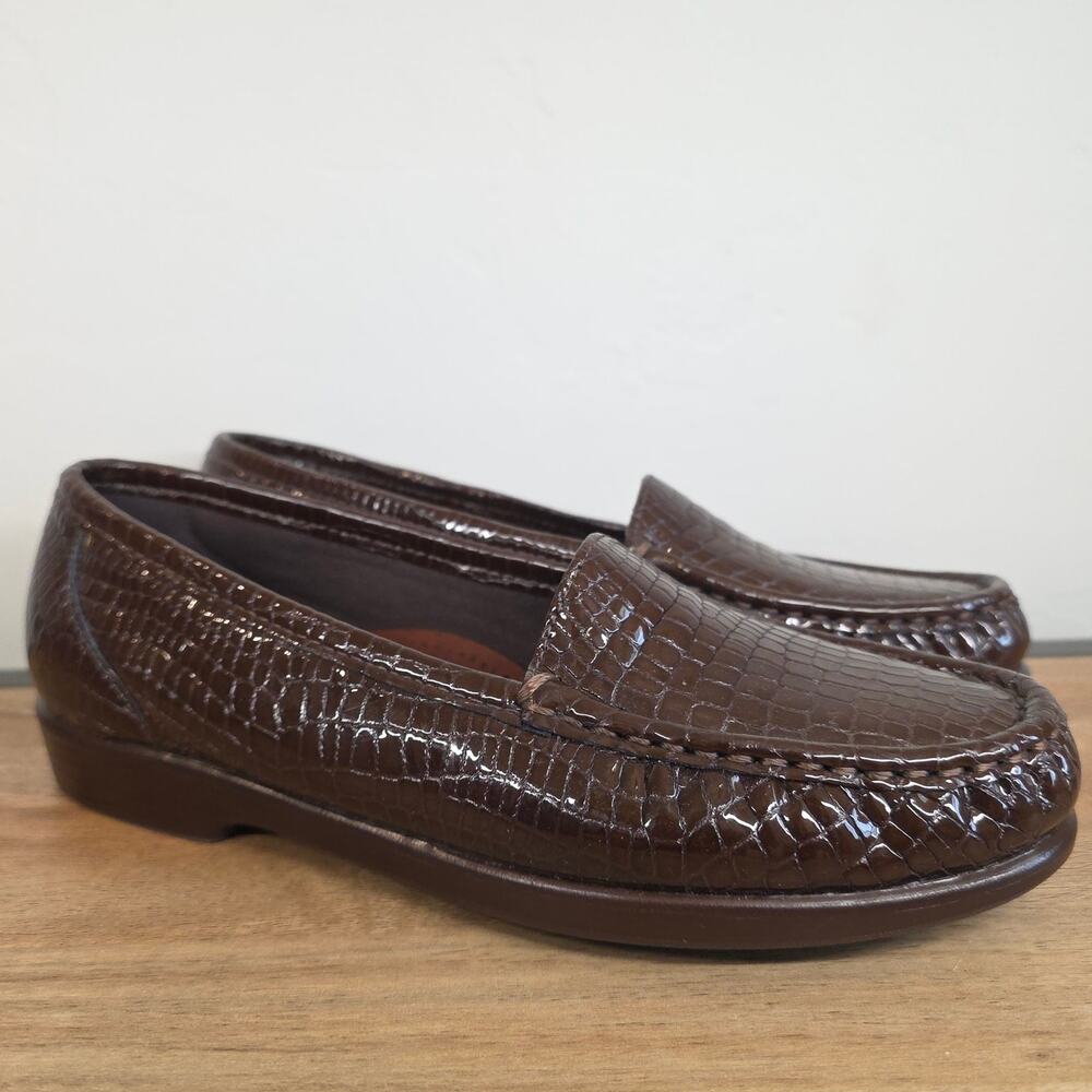 SAS Tripad Comfort Loafers Womens 6.5W Brown Croc Embossed Leather USA